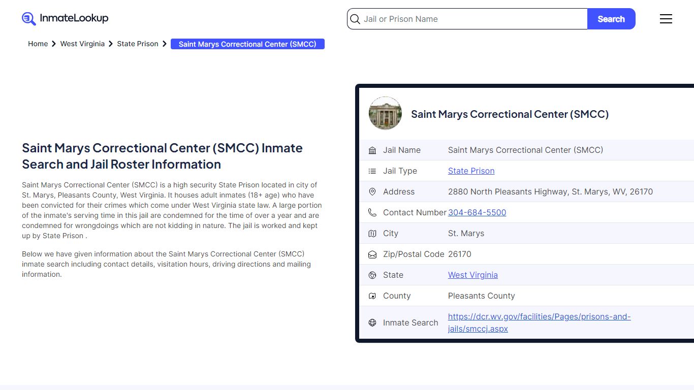 Saint Marys Correctional Center (SMCC) Inmate Search, Jail Roster ...